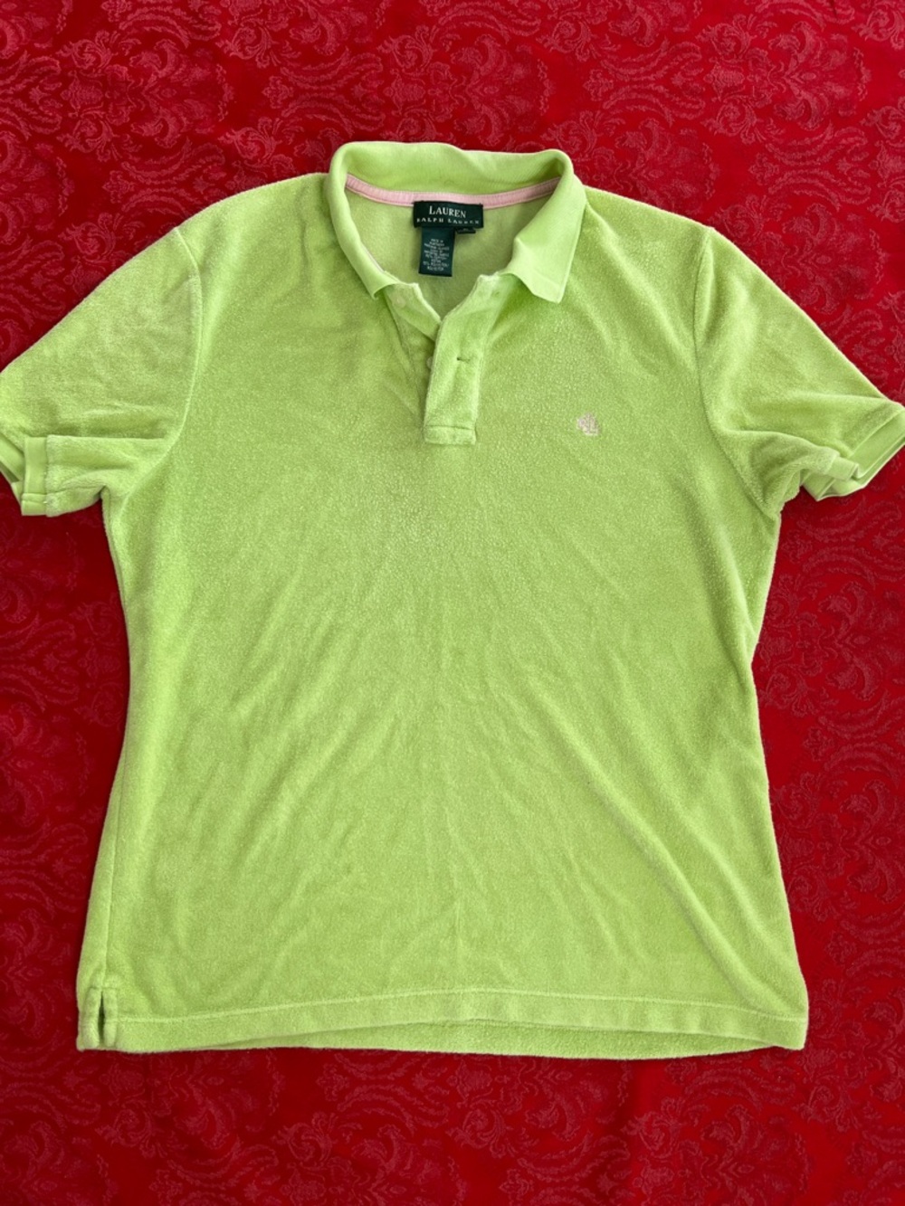 Lauren Ralph Lauren Women's Terry Cloth Polo Shirt Medium Lime Green Preppy